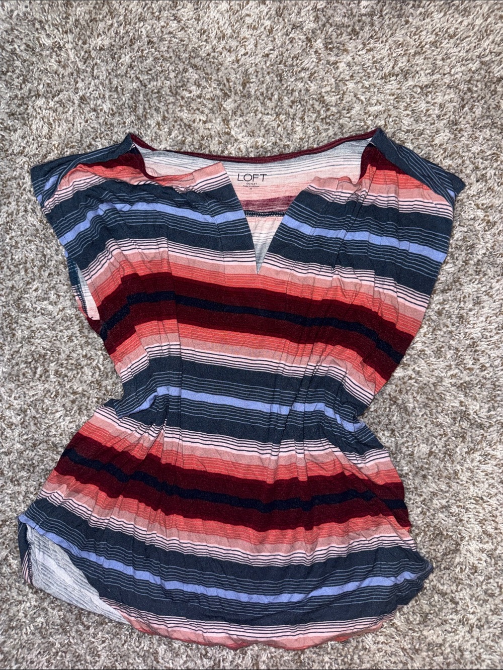 LOFT Striped V-Neck Cap Sleeve Top - Red, Navy, Light Blue